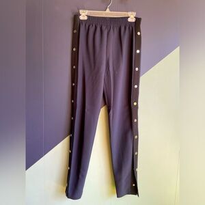 NWT Maje $295 Blue Slim Track Pants w/ Black Piping and Chrome Buttons, Sz 38
